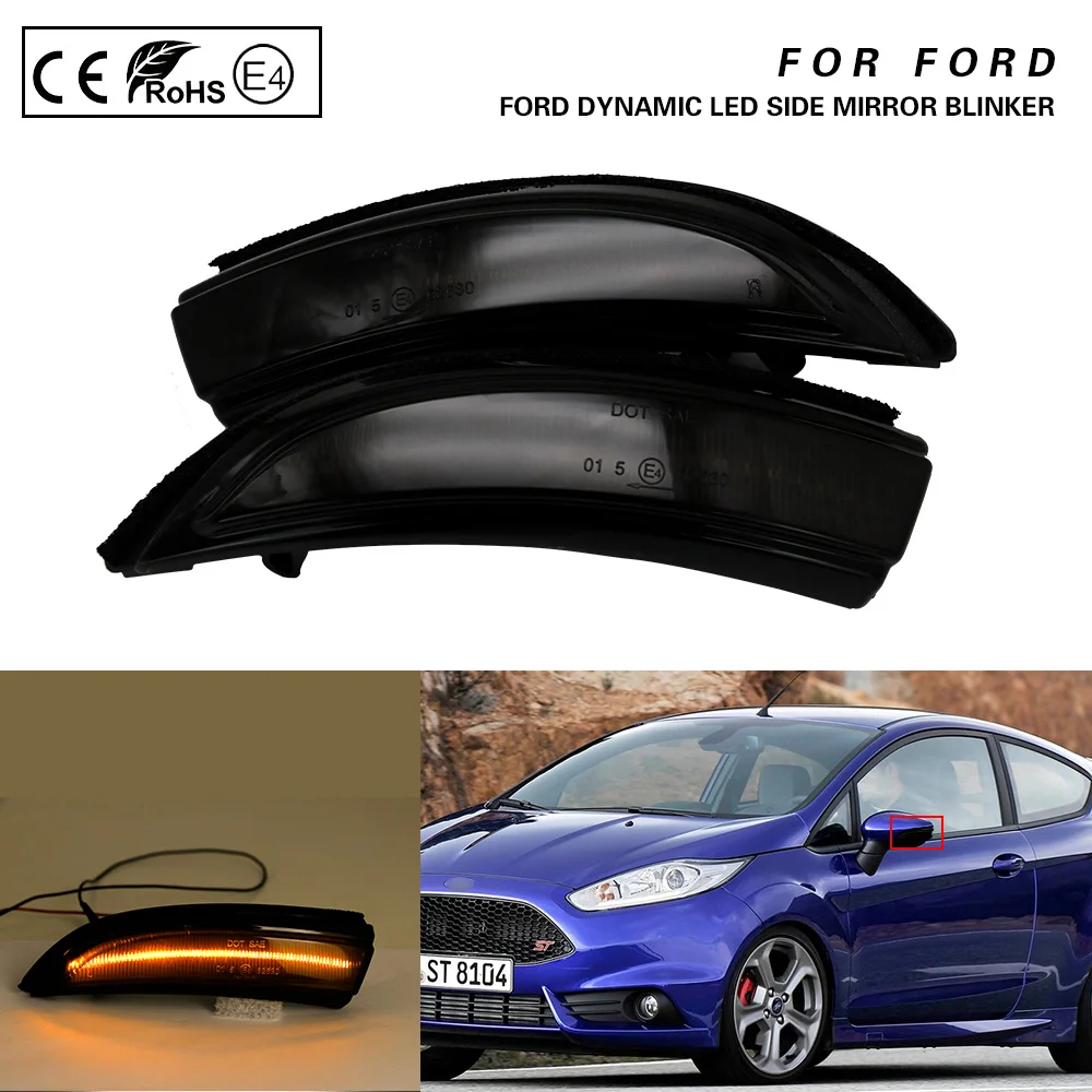 

For Ford Fiesta 2011-2018 2X Smoke lens Dynamic LED Side Mirror Blinker Turn Signal Light