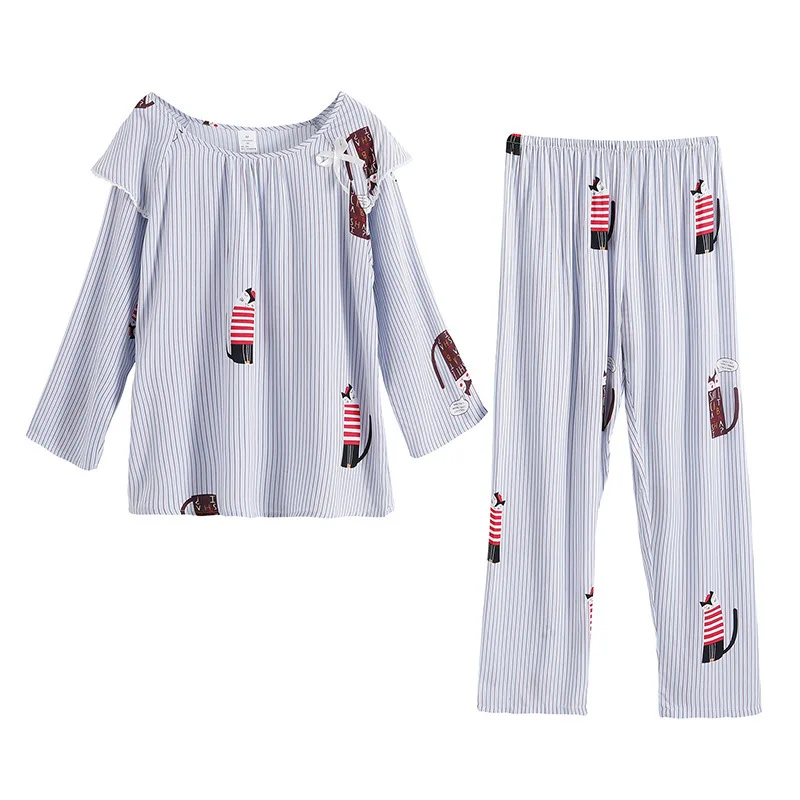 

Spring Autumn Cotton Women Sleep Pajama Sets Long Sleeve Radish Print Thin Sleepwear Home Loose V Neck Pullover Nightdress Blue