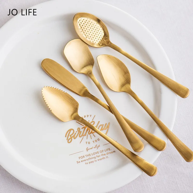 JO LIFE королевская матовая Золотая десертная посуда ложка для фруктов