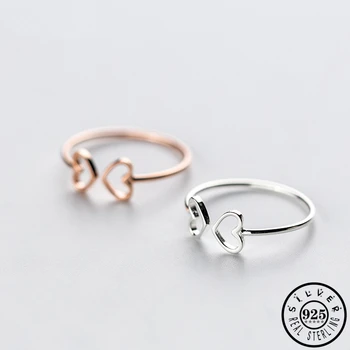

100% Real 925 Sterling Silver Hollow Heart Shaped Adjustable Rose Gold Color Plated Open Finger Knuckle Rings for Women
