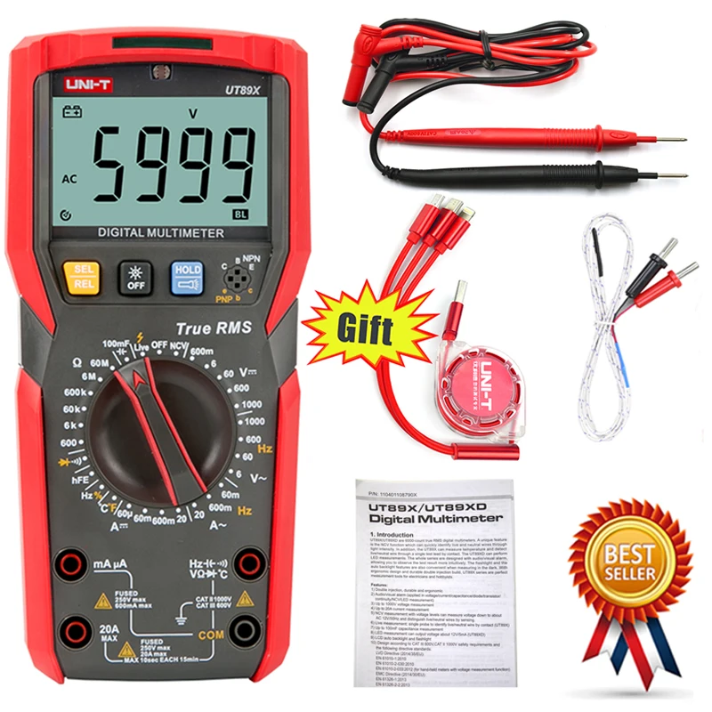 

UNI-T UT89X True RMS Digital Multimeter DC/AC Current Voltage Ammeter Voltmeter NCV,Capacitor,Triode,Temperature Tester