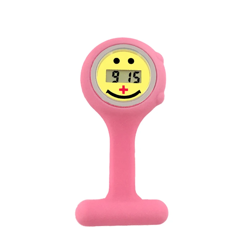 pink Цифровые силиконовые часы медсестры, карманные часы, часы доктора медсестры, брошь с отворотом, медицинская улыбка, кварцевые часы с зажимом ALK - Цвет: pink