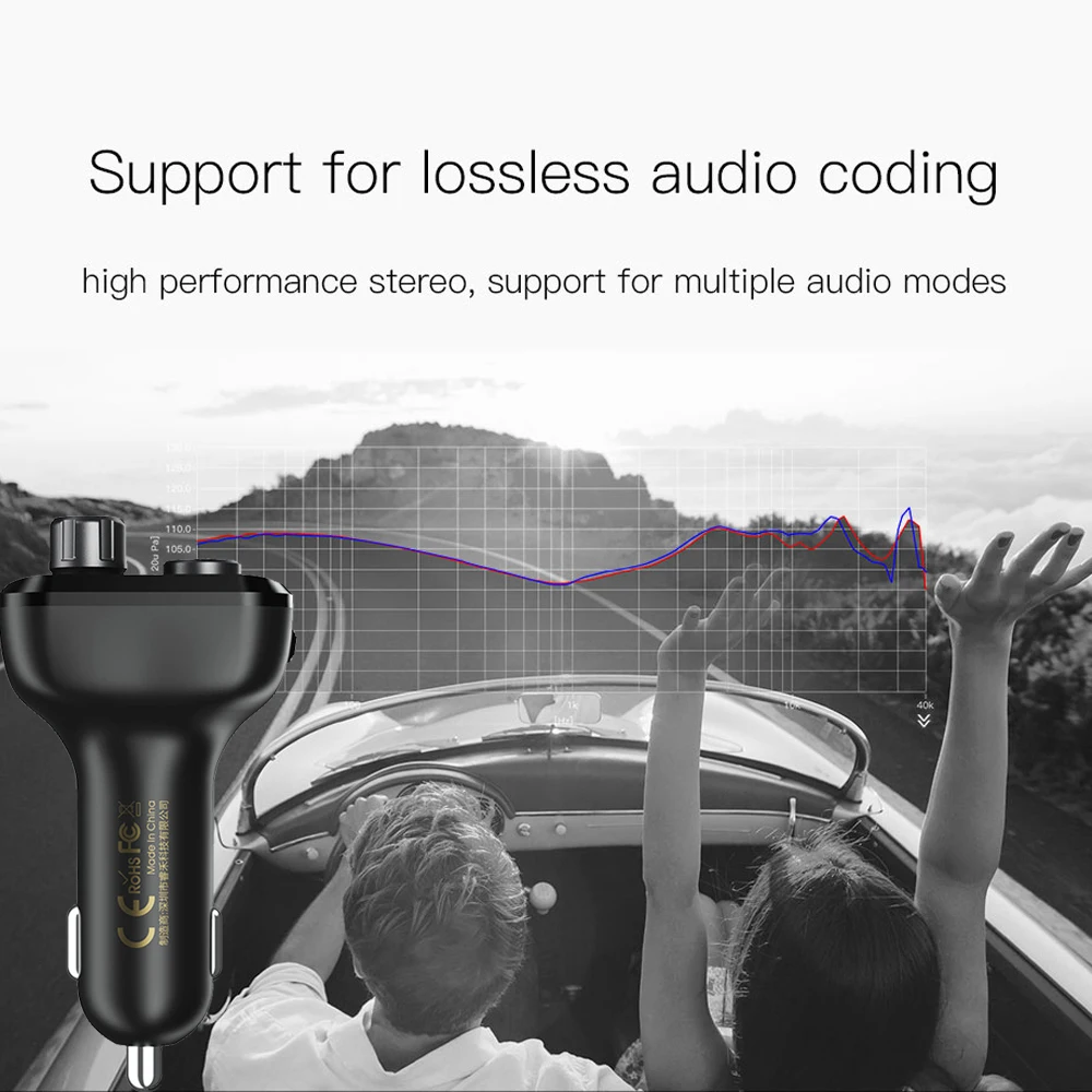 Автомобильное зарядное устройство с Bluetooth 5,0 fm-передатчиком аудио mp3-плеер с поддержкой сабвуфера с одной кнопкой TF карта 3.4A двойное зарядное устройство USB