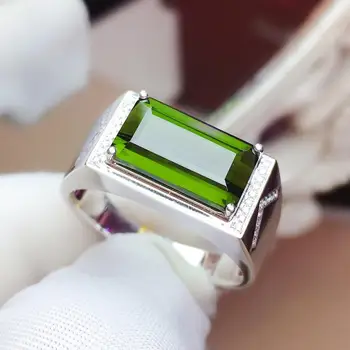 

Z625 Fine Jewelry 18 K Gold Jewelry 100% Natural Green Tourmaline Gemstones 4.35ct Diamonds Male's Wedding Fine Man's Rings