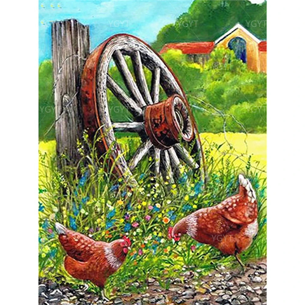 Cross Stitch DIY Painting Chicken 5D Diamond Home Decor Mosaic Picture Animal Embroidery Pattern Full Round Drill Wall Sticker | Дом и сад