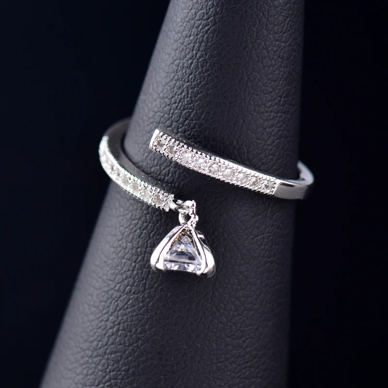 white gold plated SINLEERY, корейское модное кольцо, регулируемый размер, кубический циркон, кристалл, кулон, кольца на палец для женщин и девушек, Jz421 SSB - Цвет основного камня: white gold plated
