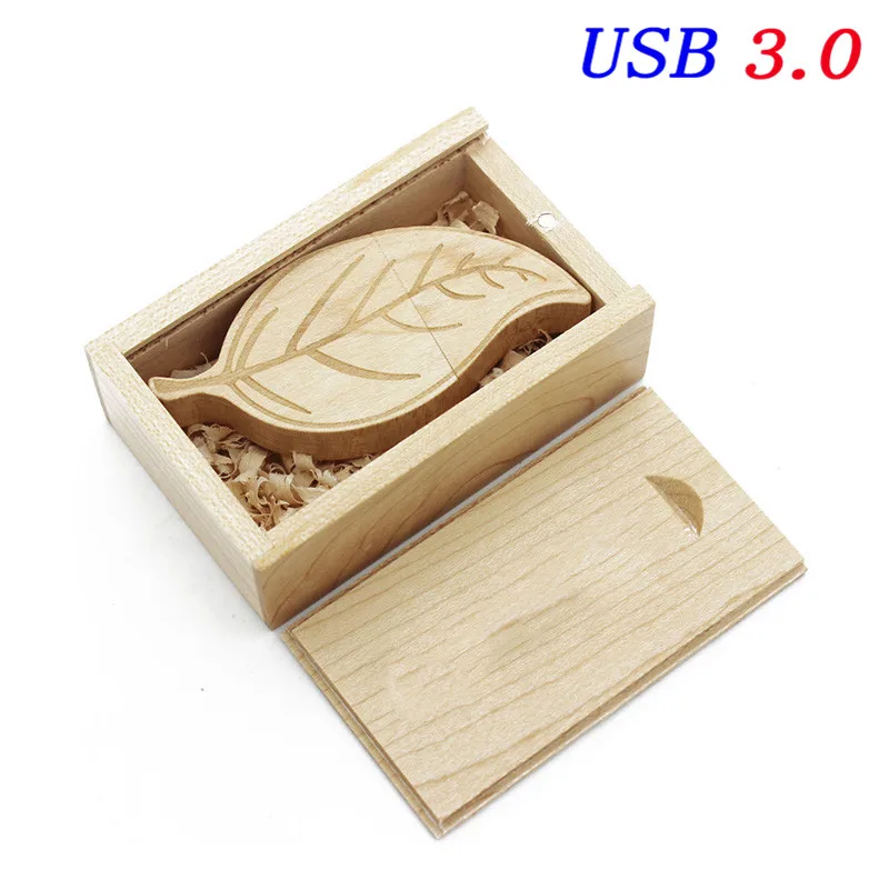 JASTER USB 3,0 флэш-накопитель с листом+ деревянная коробка для хранения USB ручка-накопитель карта памяти 4G 8G 16GB 32GB 64GB 128GB U диск Рождественский подарок - Цвет: Maple