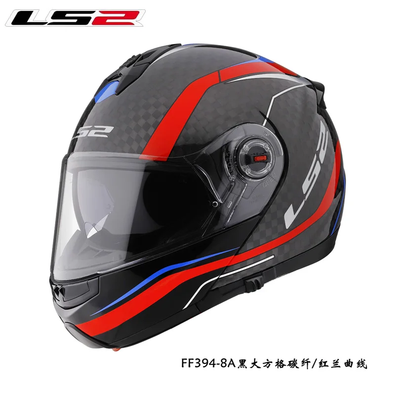 LS2 FF394 карбоновый модульный мотоциклетный шлем человек флип до КАСКО мото с двойным объективом гонки capacete LS2 шлем ECE - Цвет: Black Red