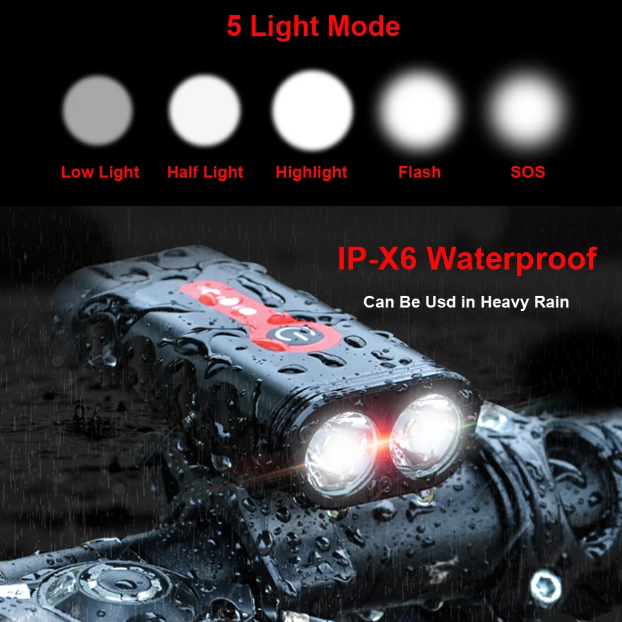 Cheap 2400Lumen Bike Light Set L2 Bicycle Lantern USB Chargeable Shockproof Waterproof Cycling Lamp MTB Headlight LED Rear Front Light 2