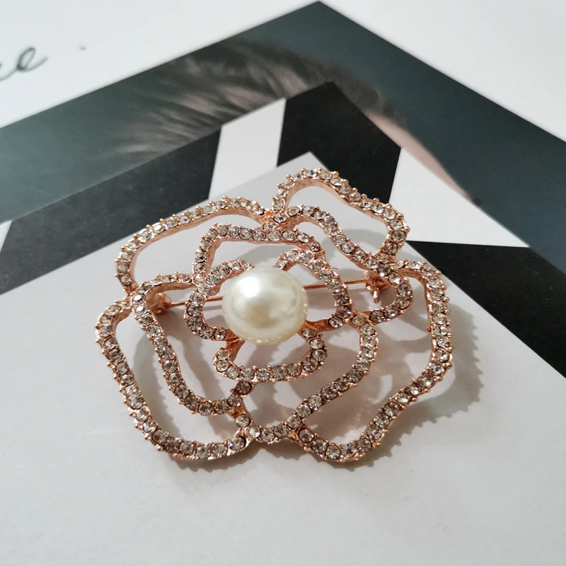 Женская Брошь в виде цветка камелии с искусственным жемчугом|flower brooches for women|brooches