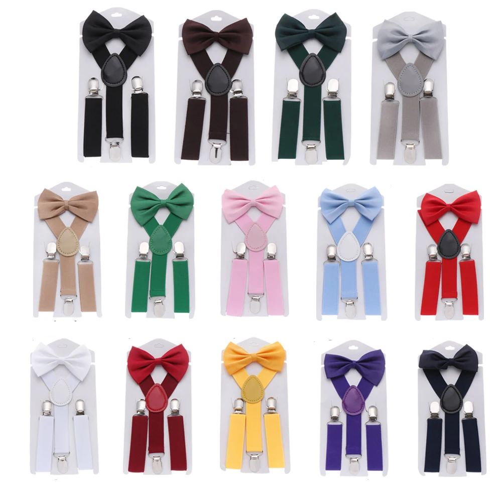 Fashion suspenders with bow tie boys girls clip-on adjustable elastic straps accessories children charming wedding dress