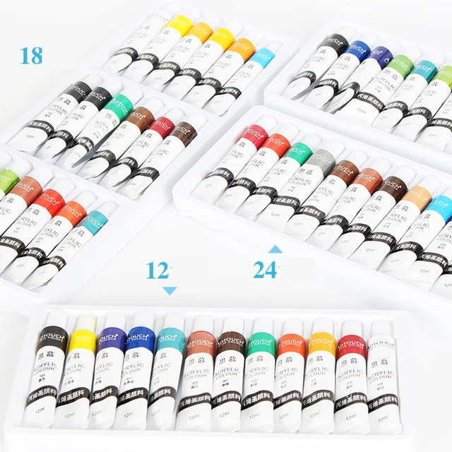 Professional Acrylic Paint Set 12/18/24 Colors 12ml Tubes Drawing