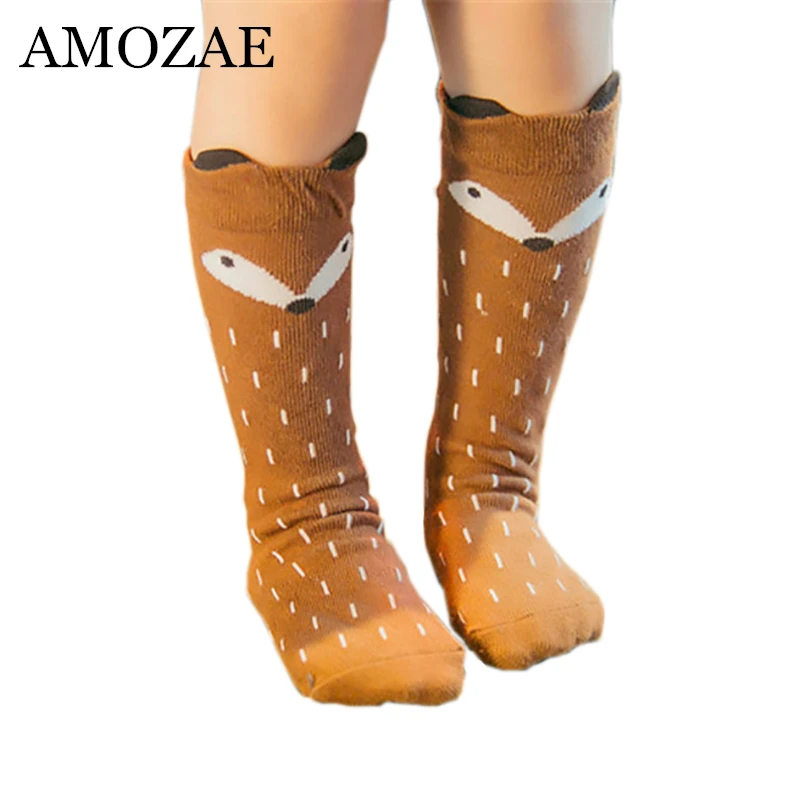 

Newborn Toddler Cotton Baby Socks Animal Printed Knee High Anti Slip Cartoon Fox Leg Warmers For newborns infant Warm Long Socks