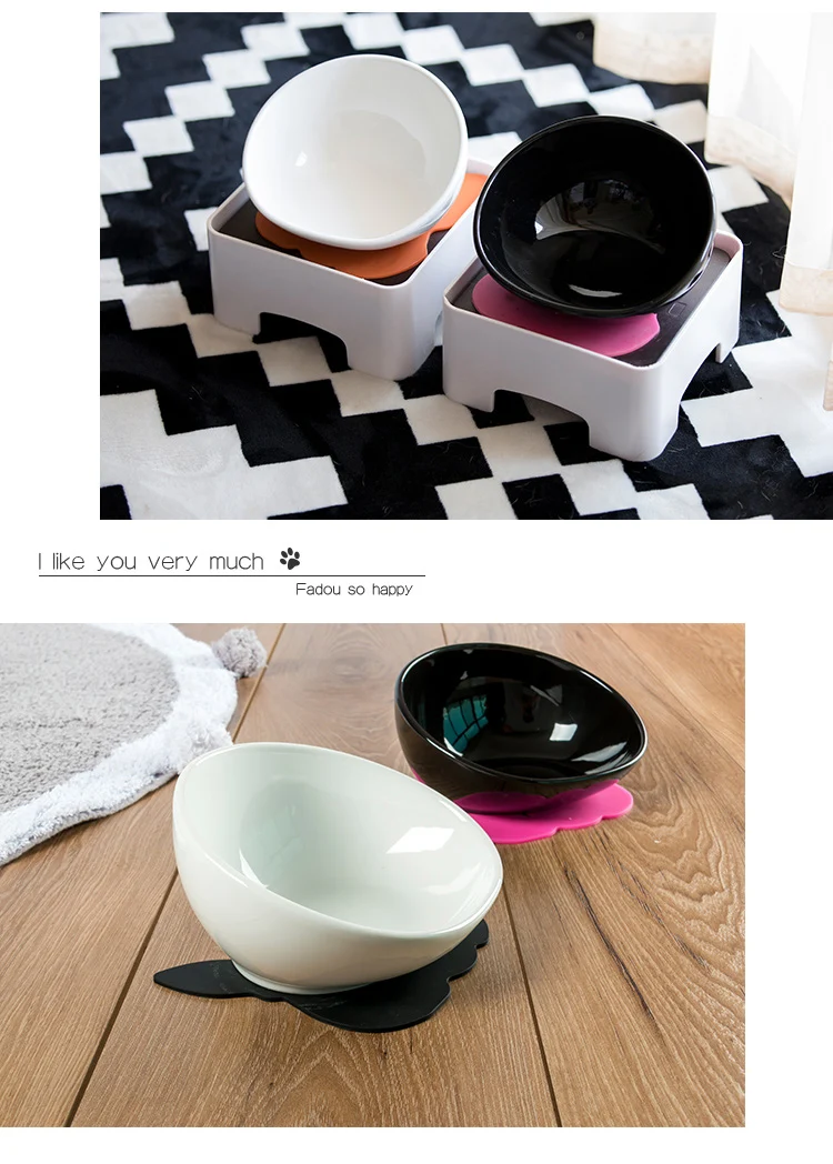 2 Ciotole Per Cani/Gatti In Ceramica Con Supporto Bambù - 400ml, Bianche, Antiscivolo - Foto 4