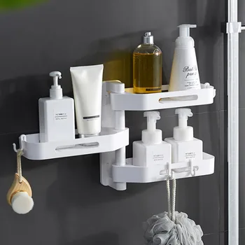 

Adhesive Bathroom Shelf Rotating Wall Mounted Corner Suction Makeup Organizer Rack DIN889