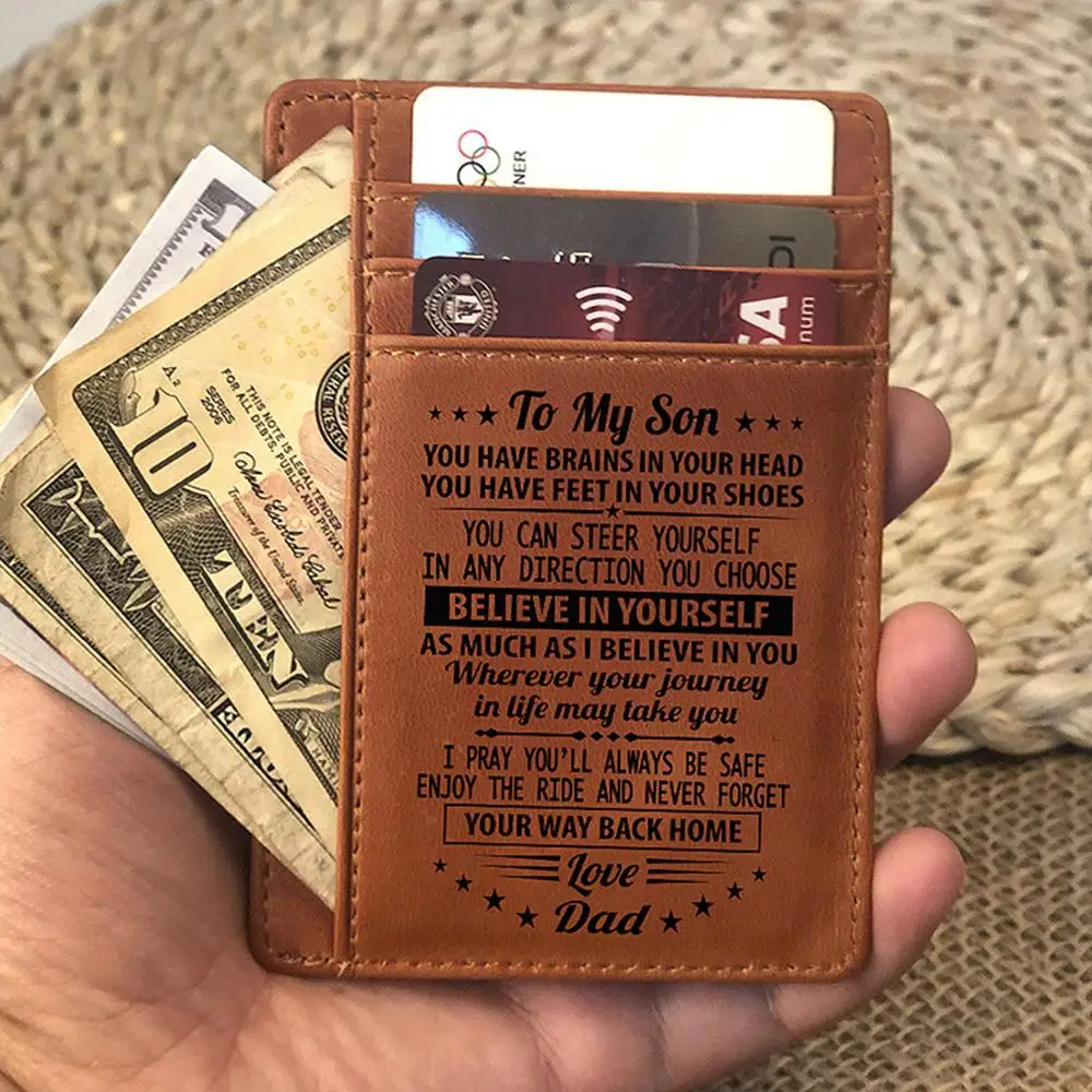 

"To My Son"-Card Wallet,Engraved Custom Minimalist Money&Card Clip,RFID Blocking Front Pocket Purse,Best Gift for Son