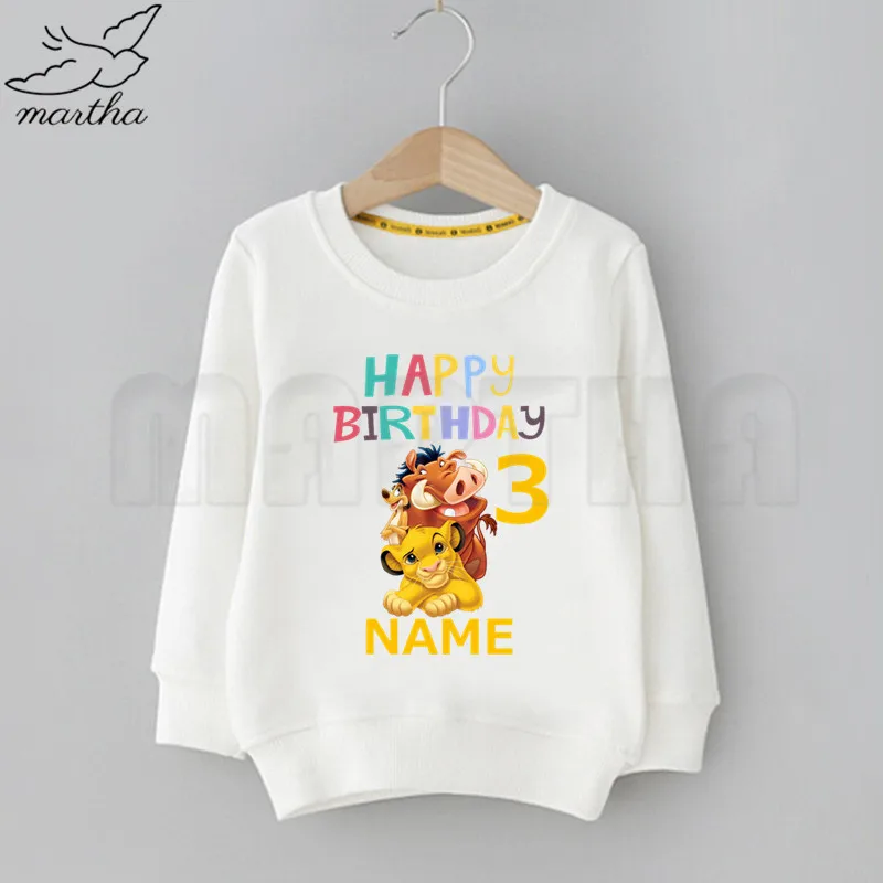 Kids Funny Happy Birthday Lion King Simba Number Print Sweatshirt Solid Color Hoodies Fashion Boys Girls Long Sleeve Sweatshirt