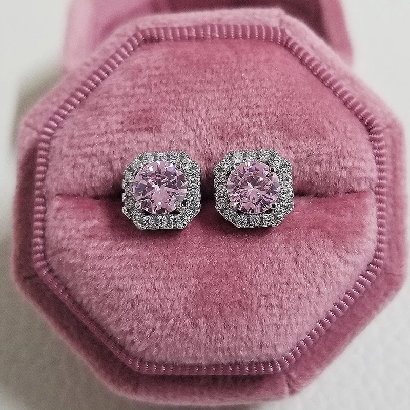 925 Sterling Silver Shinning Small White or Pink Zircon Earrings