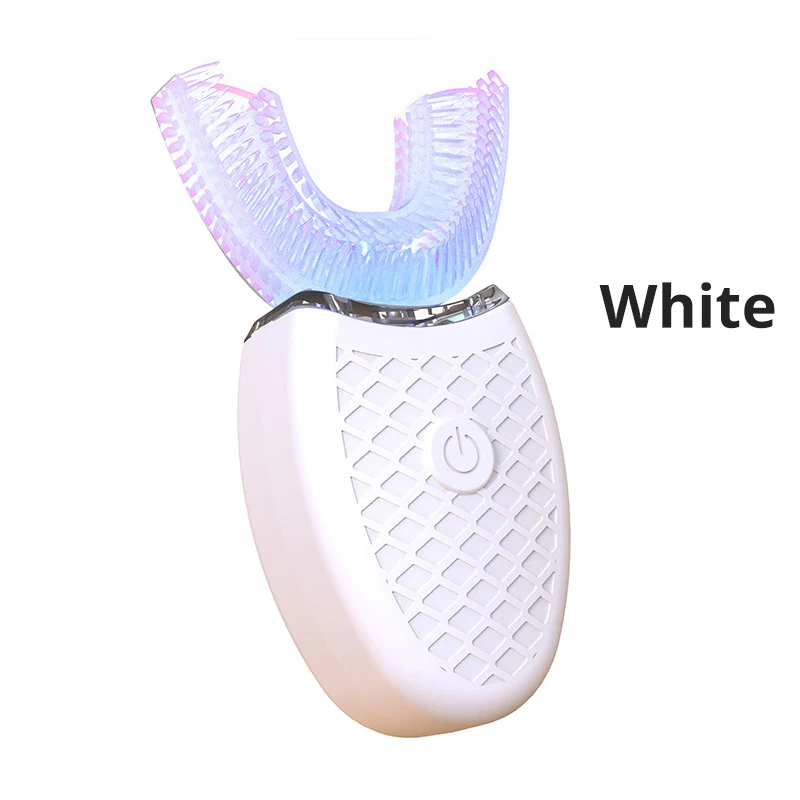 New Type White Автоматическая электрическая зубная щетка перезаряжаемая 360 градусов зубная щетка u-образная головка 4 режима чистки синий светильник - Цвет: New Type White