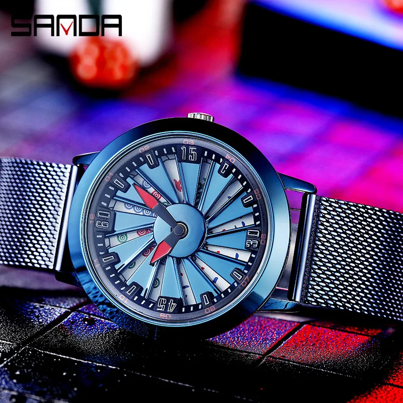 

SANDA New Men trend Creative Design Men Watch Wrist Watch Shock Resistant Waterproof Thin Mesh Band Watch mens gifts relogio