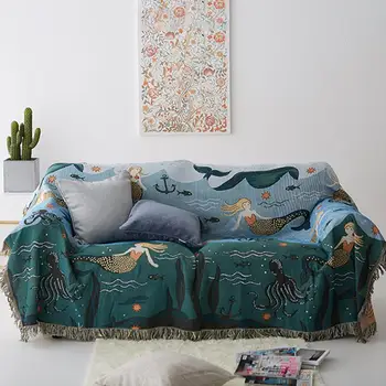 

Mermaid Quilt Throw Blanket Tapestry Sofa Knitted Blanket Dust-Proof Furniture Cover for Home Decoration