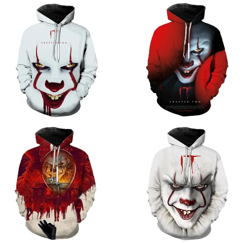 

For Couple Fashion Horror Movie IT Chapter Two 3D Print Hooded Sweatshirts Casual Drawstring Funny IT Clown Pattern Hoodies