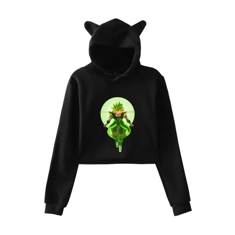 Dragon Ball новая Кепка с кошачьими ушками сексуальные толстовки модный тренд короткий кошачий Топ Женская толстовка с принтом сексуальная одежда Kpop - Цвет: black