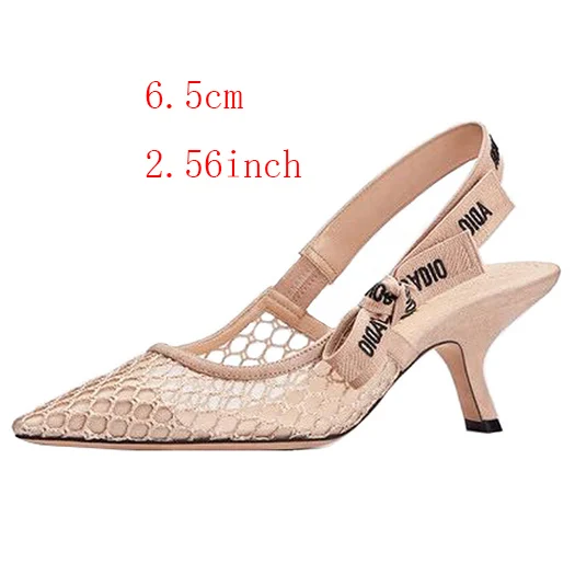 Nude mesh 6.5cm Женские туфли из сетчатого материала; scarpin slingback; коллекция года; туфли-лодочки телесного цвета с острым носком без застежки в клетку; Дизайнерская обувь в европейском стиле; итальянские туфли на высоком каблуке; Размеры 4-34 - Цвет: Nude mesh 6.5cm