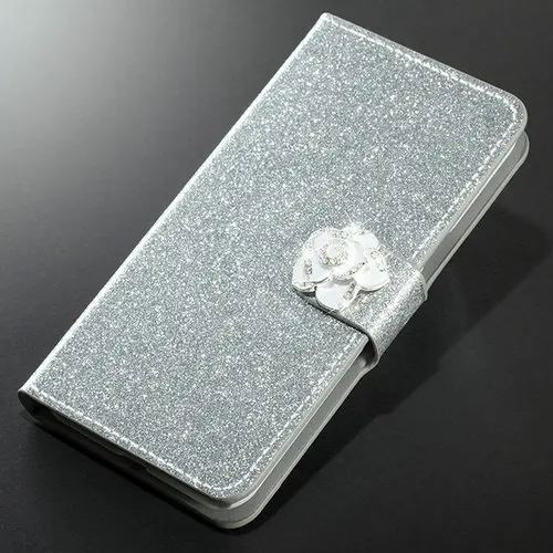 Silver with camellia Чехол для Huawei Honor 7 8 9 10 Lite 10i 20i v10 книга флип для женщин Девушка блестящая кожа кожаный чехол-футляр с бабочкой - Цвет: Silver with camellia