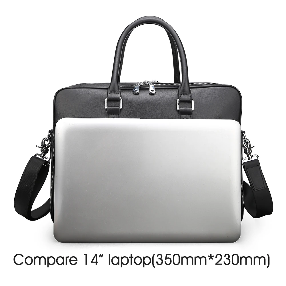 Tiding Luxury Cow Leather Men's Briefcase 14 inch Business Laptop Bag Shoulder Messenger Bags Designer Handbag Black New 1423