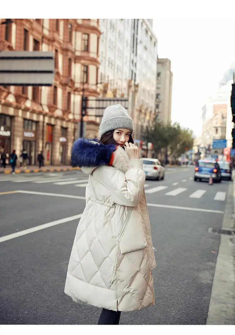 Mid-length over-the-Knee down Jacket Women's Winter New Style Korean-style Waist Hugging Dongdaemun White Duck down WOMEN'S