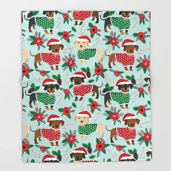 

Dachshund Cartoon Throws for Sofa Kids Design Dachshund Christmas Sweater Blankets Christmas Decorations Home Custom Blanket