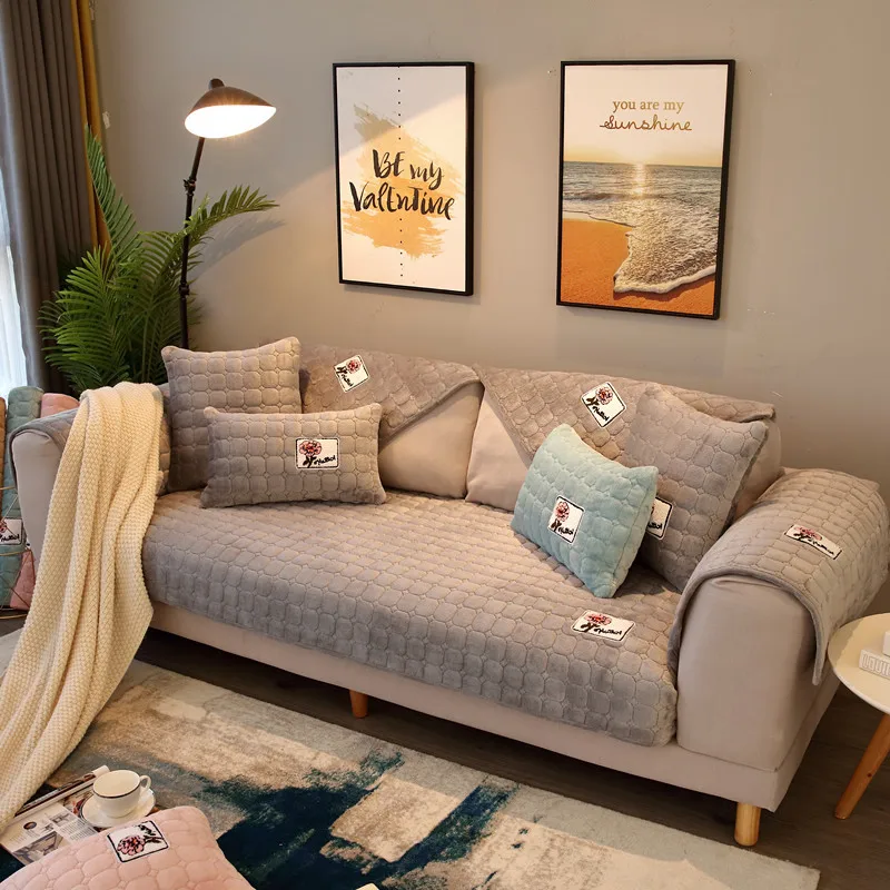 

Soft Thick Sofa Cover Sofa Cushion Chair Mat Comfortable Crystal Plush Sofa Cushion Non-slip Towel