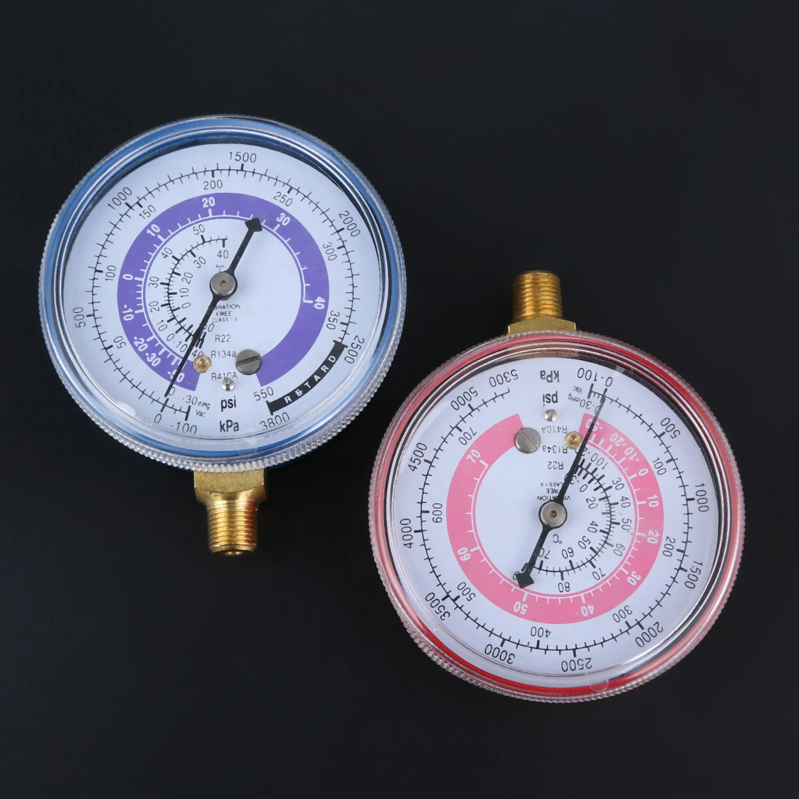 2Pcs Air Conditioner Refrigerant R134A R22 R410A High Low Pressure Gauge PSI KPA Refrigeration Coolant Red & Blue | Автомобили и