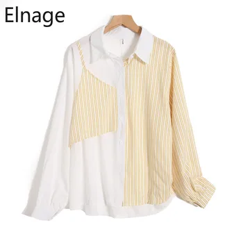 

Elnage Blusas Long Sleeve Shirts Striped Blouse Cotton Tops Korean Spring Summer Thin Big Designer Retro Women Clothing 5A645