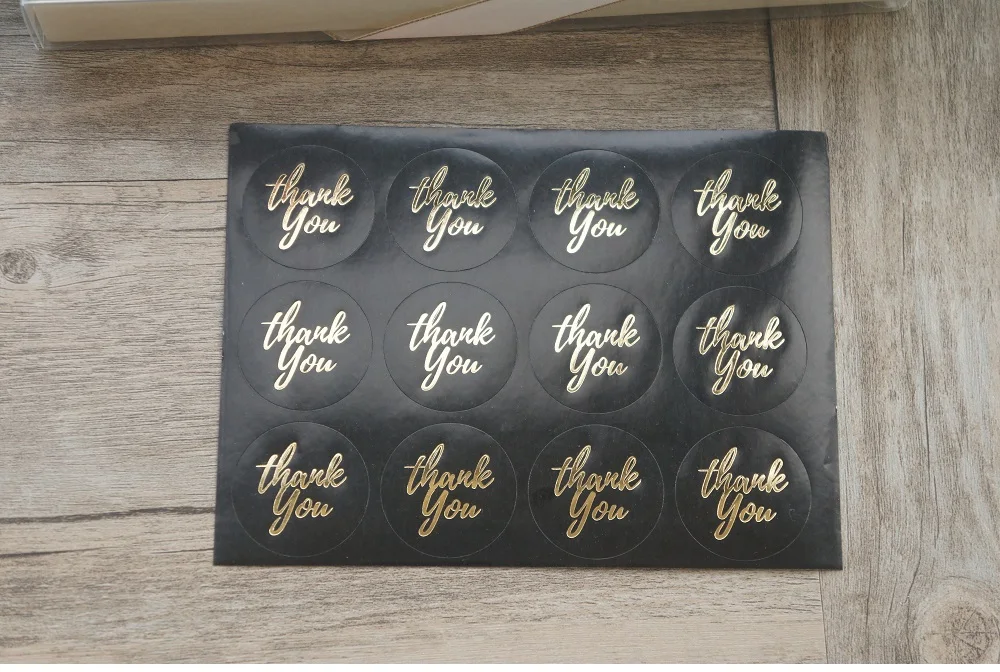 120pcs(10 Sheets Paper) Black Gold Thank You sealing Stickers as Food Tags Labels Gift Tag Wedding Gift Decoration