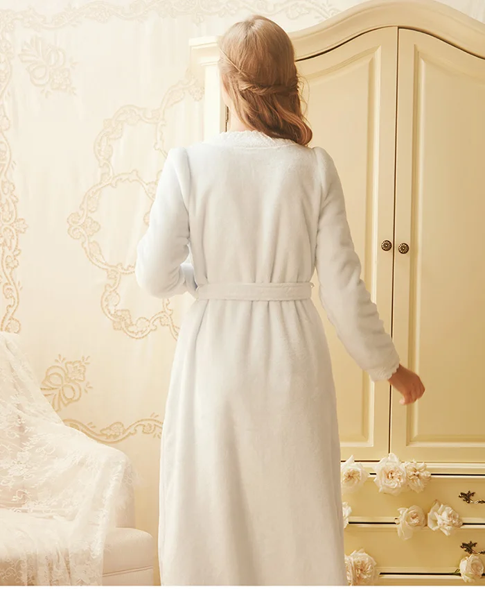 Осенне-зимняя женская одежда для сна в стиле принцессы, фланелевые пижамы с v-образным вырезом, плотные ночные халаты, ночная рубашка, халат, Халат