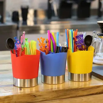 

Newest Bar Shop Distribution Jar Milk Tea Drinking Straw Cup Bartending Spoon Tableware Dispenser Organizer Straw Storage Box