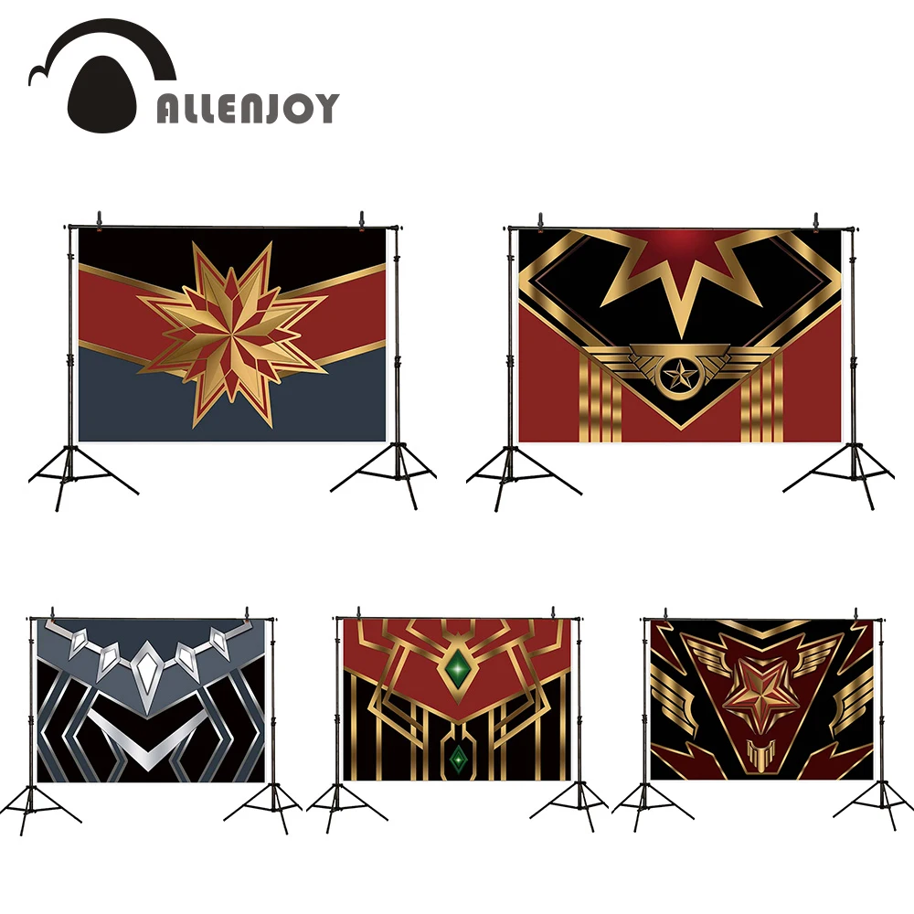 

Allenjoy photography background superhero Metal golden emblem party luxury photophone backdrop photo studio photocall photobooth