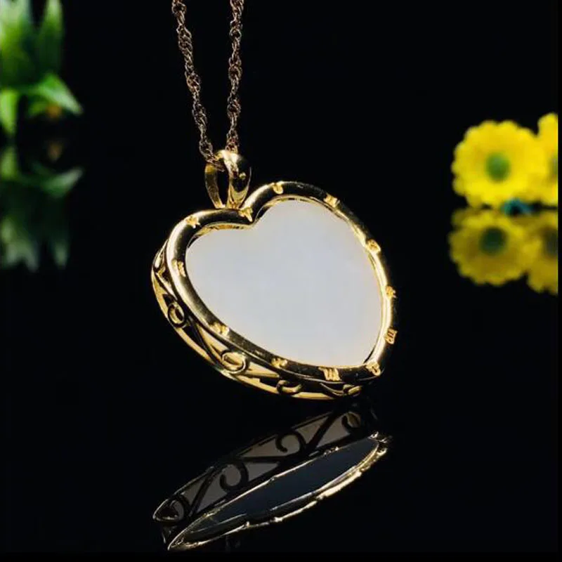 925 Silver White HeTian Jade gold chain heart Pendants Design Lucky Design Lucky Pendant Fine Jewelry Certificate