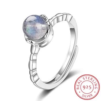 

Real 925 Sterling Silver Minimalist Round Moonstone Adjustable Ring For Women Party Geometric Fine Jewelry 2019 Cute Gift