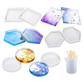 

6 Pack DIY Coaster Silicone Mold, Epoxy Casting Molds Include Round, Hexagon, Square Molds for Resin, Concrete, Cement