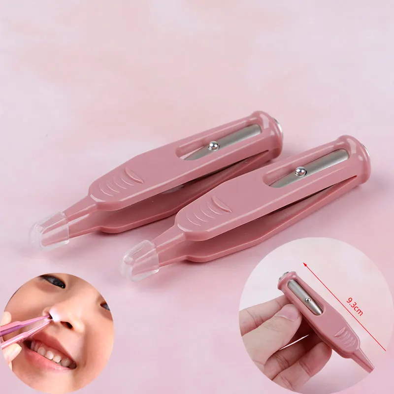 1PC Safe Care Pink LED Nose Clean Clip Anti-slip Ear Navel Plastic Tweezers Forceps Clamp Tool
