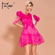 Missord осеннее и зимнее платье с круглым вырезом и рукавом средней длины, женское элегантное однотонное мини платье с оборками FT19807