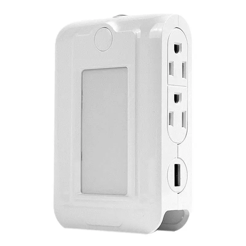 

LED Night Light US Plug Outlet Wall Adapter Phone Holder With 4 AC + 2 USB Outlet