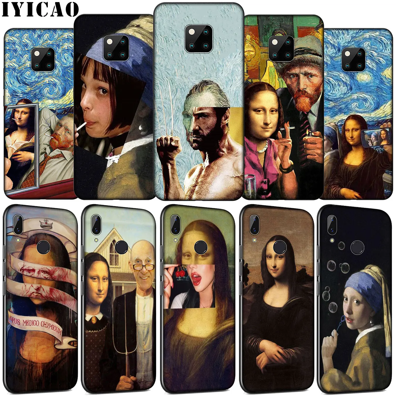 IYICAO Mona Lisa funny Spoof Art Style Soft Silicone Phone Case for Huawei Mate 30 20 10 Pro Nova 5i 4 3 3i 2i 2 Lite Cover |