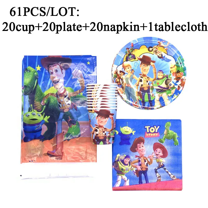 Disney Toy Story Theme Party Supplies Tablecloth Disposable Tableware Set Kids Boys Birthday Party Paper Plate/Cup/Straws Supply