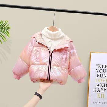 

Fluorescent Glossy Autumn Baby Girls Jacket Infant Winter boys warm Jacket For Girls Coat Down Kids Hooded Outerwear