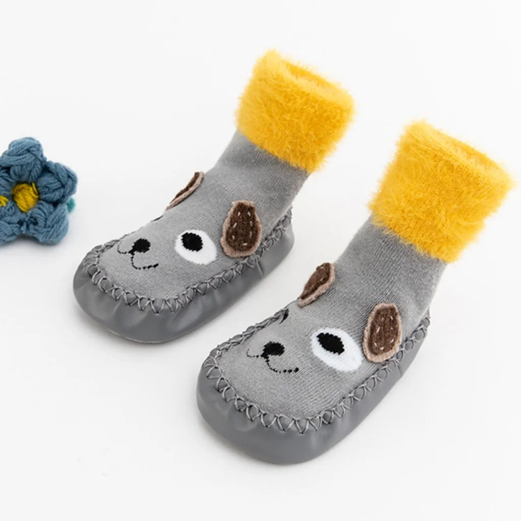 Носки для малышей Лидер продаж, зимние носки с героями мультфильмов для новорожденных мальчиков и девочек милые теплые носки-тапочки нескользящие носки для малышей Neugeborene - Цвет: Gray B