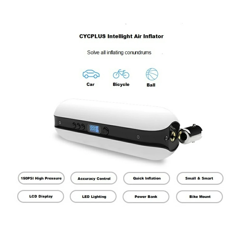 CYCPLUS Intelligent Rechargeable Portable Car Tire Bike Pump Pressure Auto Electric Air Inflator Bicycle Pump with LCD Display